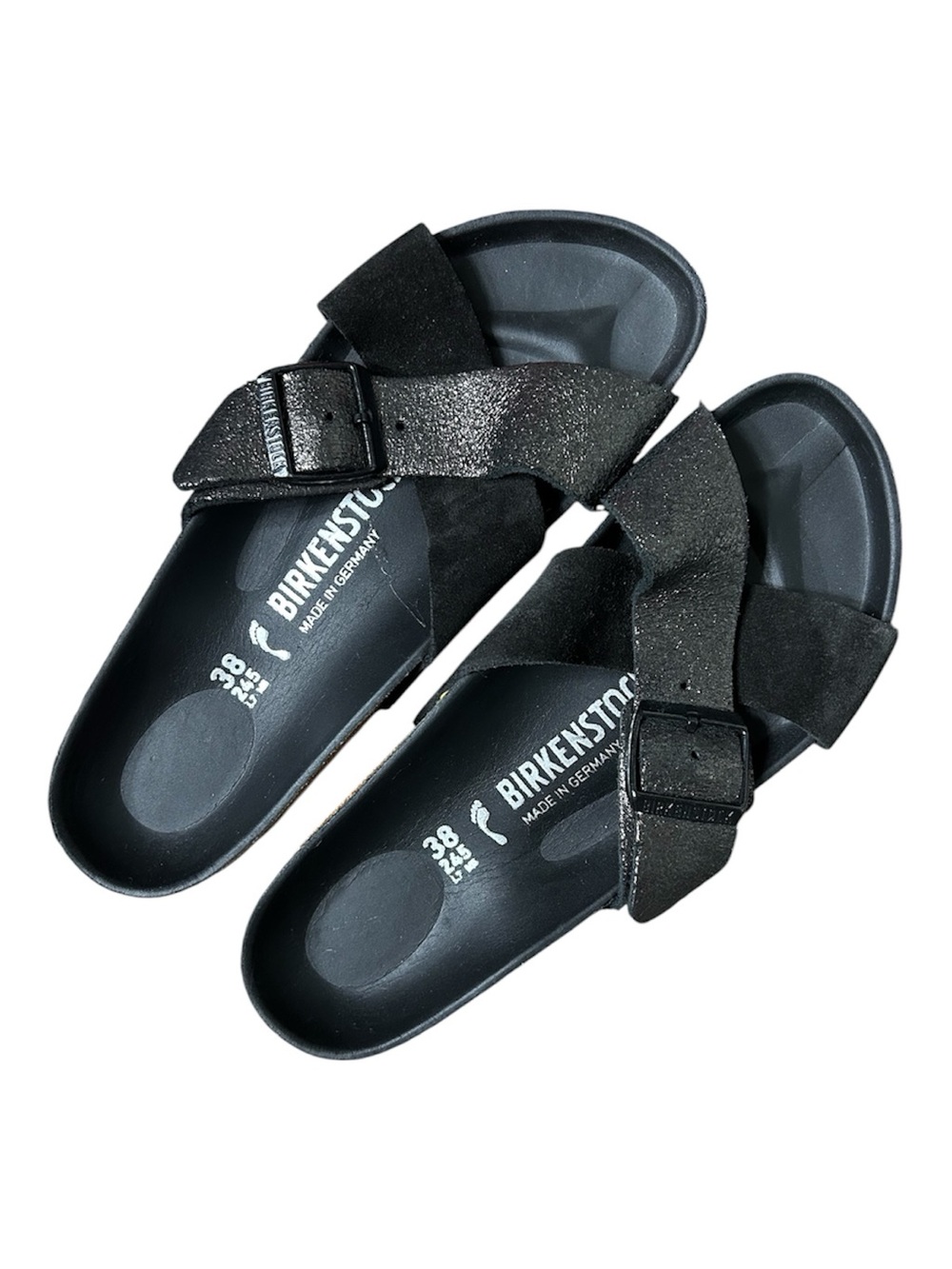 Birkenstock Siena Exquisite Suede Leather Black Metallic Sandals Size 38 W7